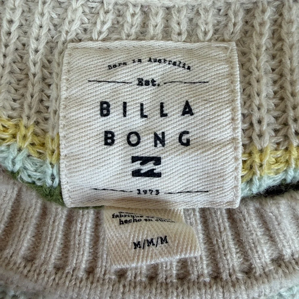Billabong Cream Striped Crew Neck‎ Crop Sweater